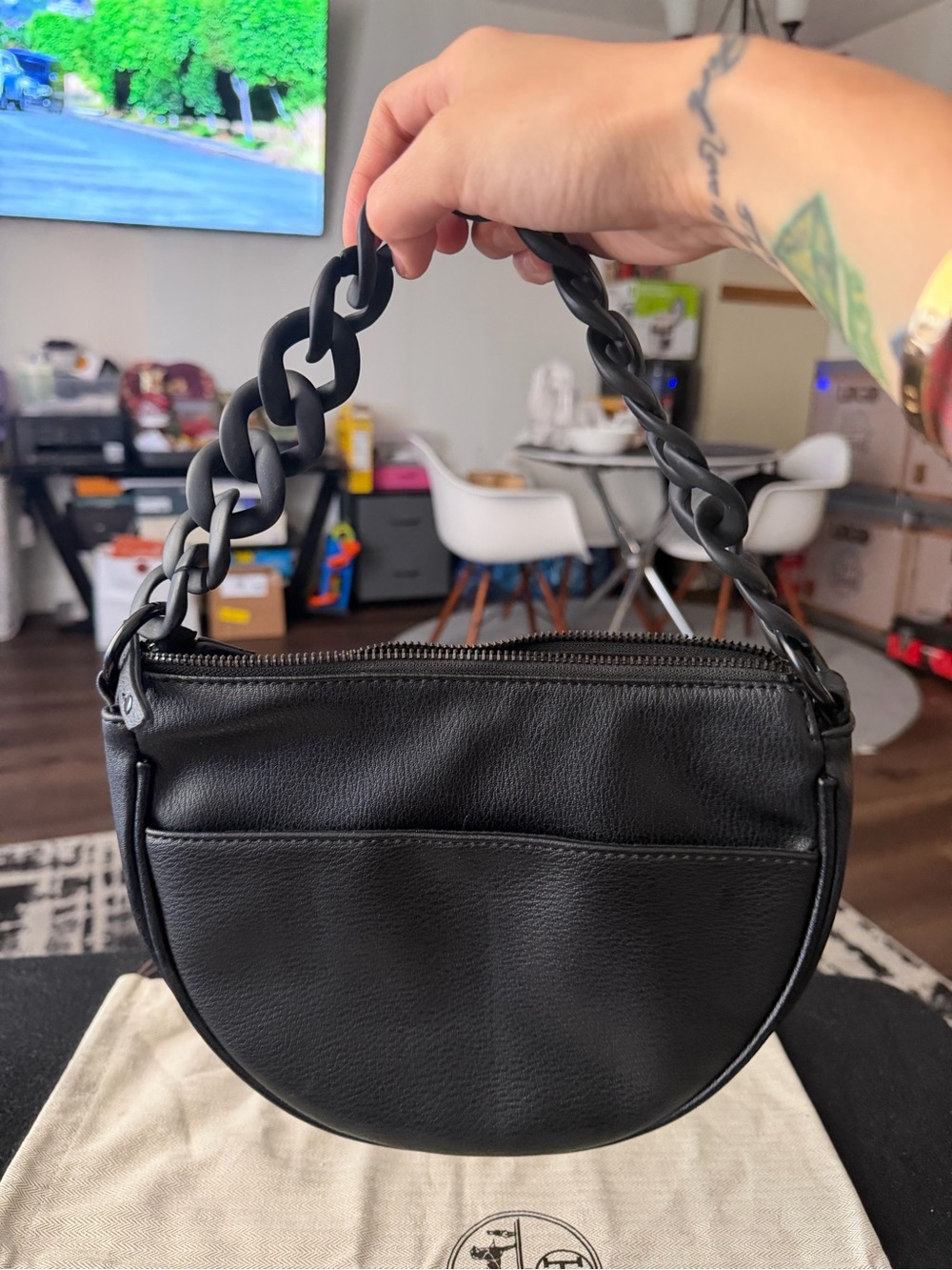 Addition Elle Black Mini Half-Moon Bag with Chunky Chain Handle